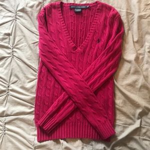 Raspberry long sleeved cable knit sweater